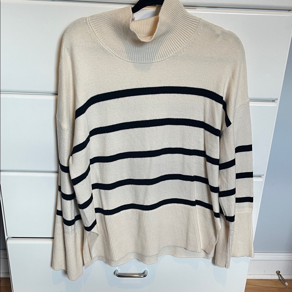 Banana Republic Cream and Black Striped Turtleneck Sweater